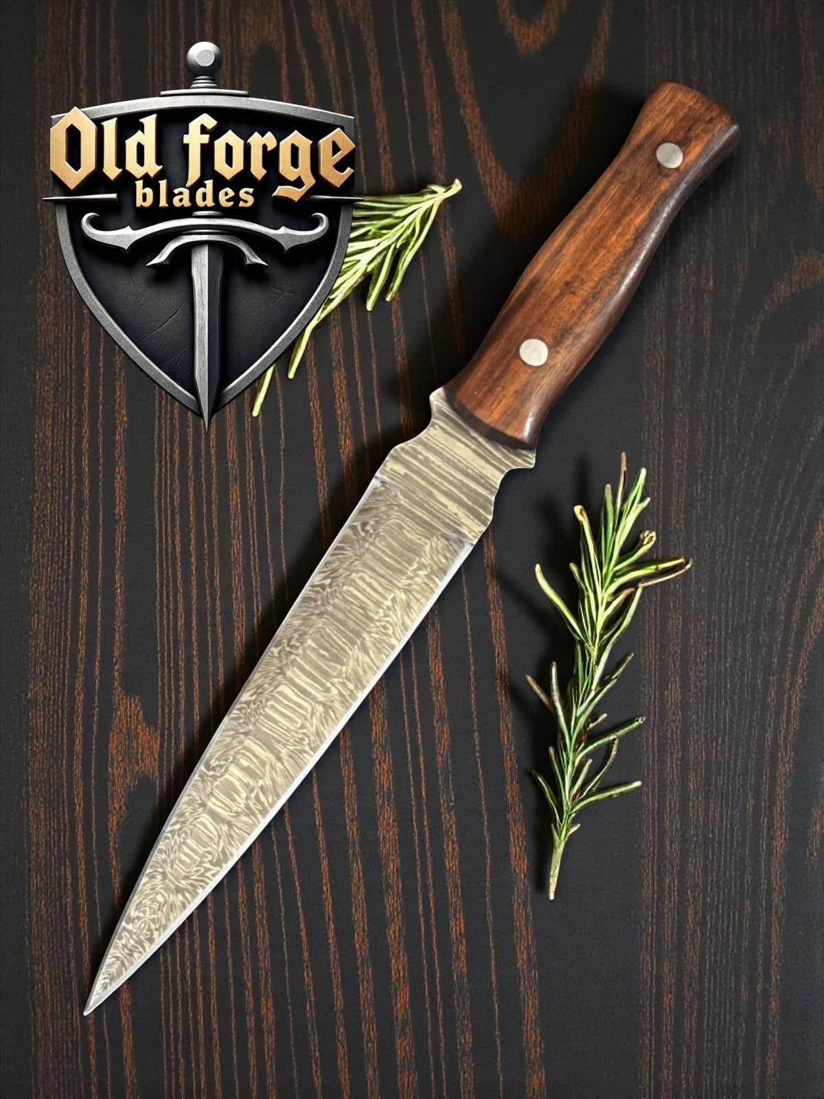 Handmade case damascus hunting knives with wood handle and leather sheath