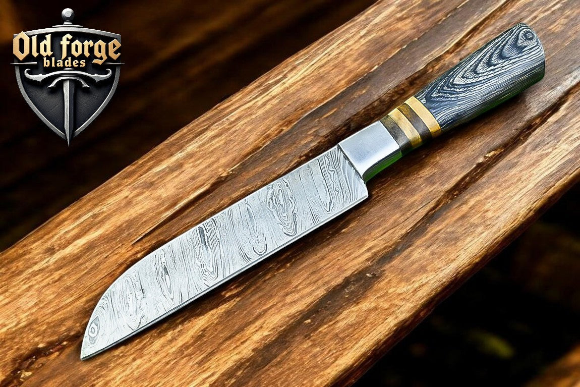 Best Damascus steel chef knife with 7-inch blade and leather sheath