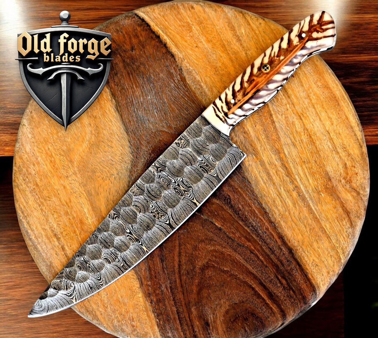 Personalized Damascus Chef Knife with Pine Cone Handle – 8" Blade