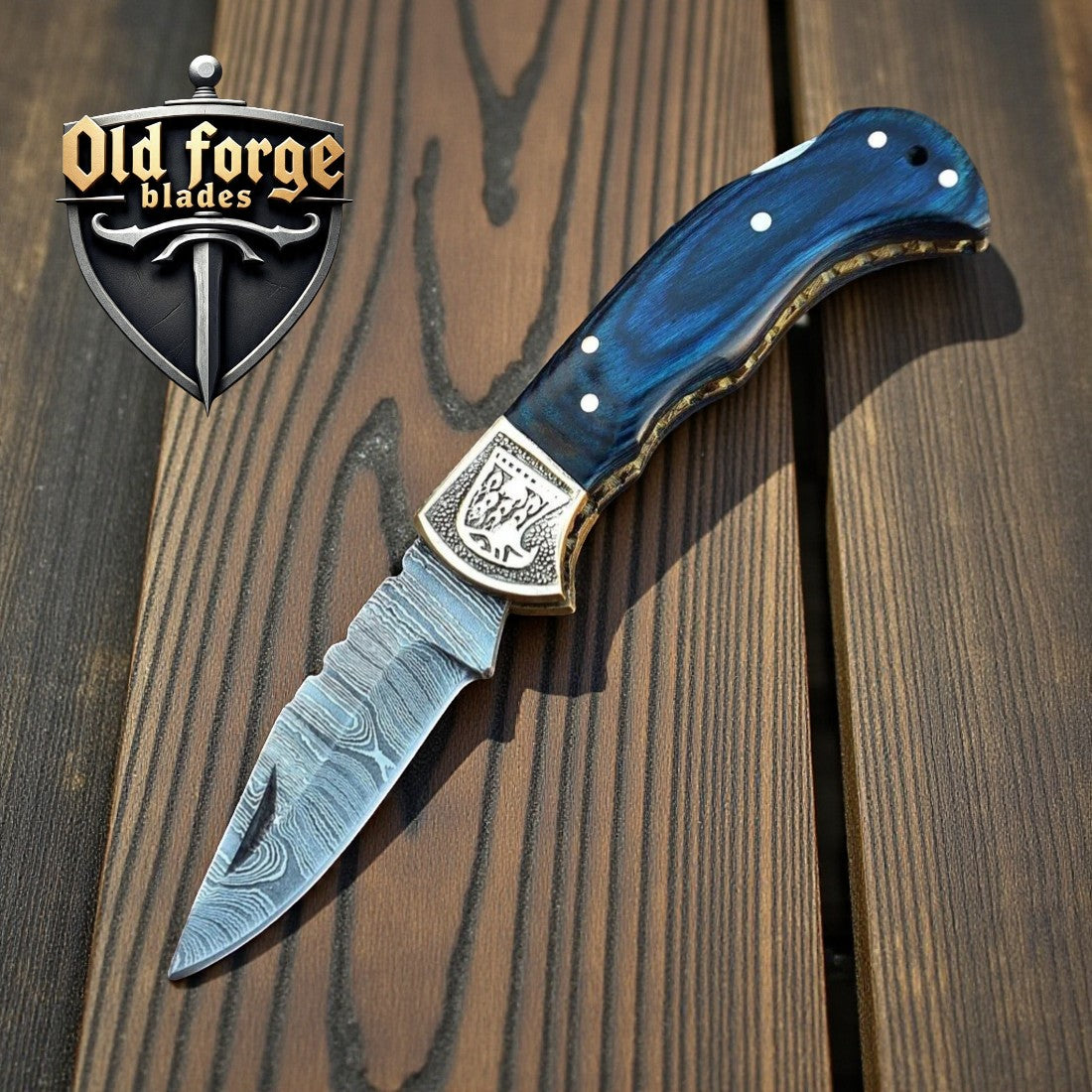 damascus blade for sale compact edc pocket knife with leather sheath and back lock