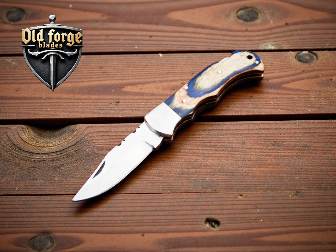Handmade Damascus small pocket knife with exotic wood handle