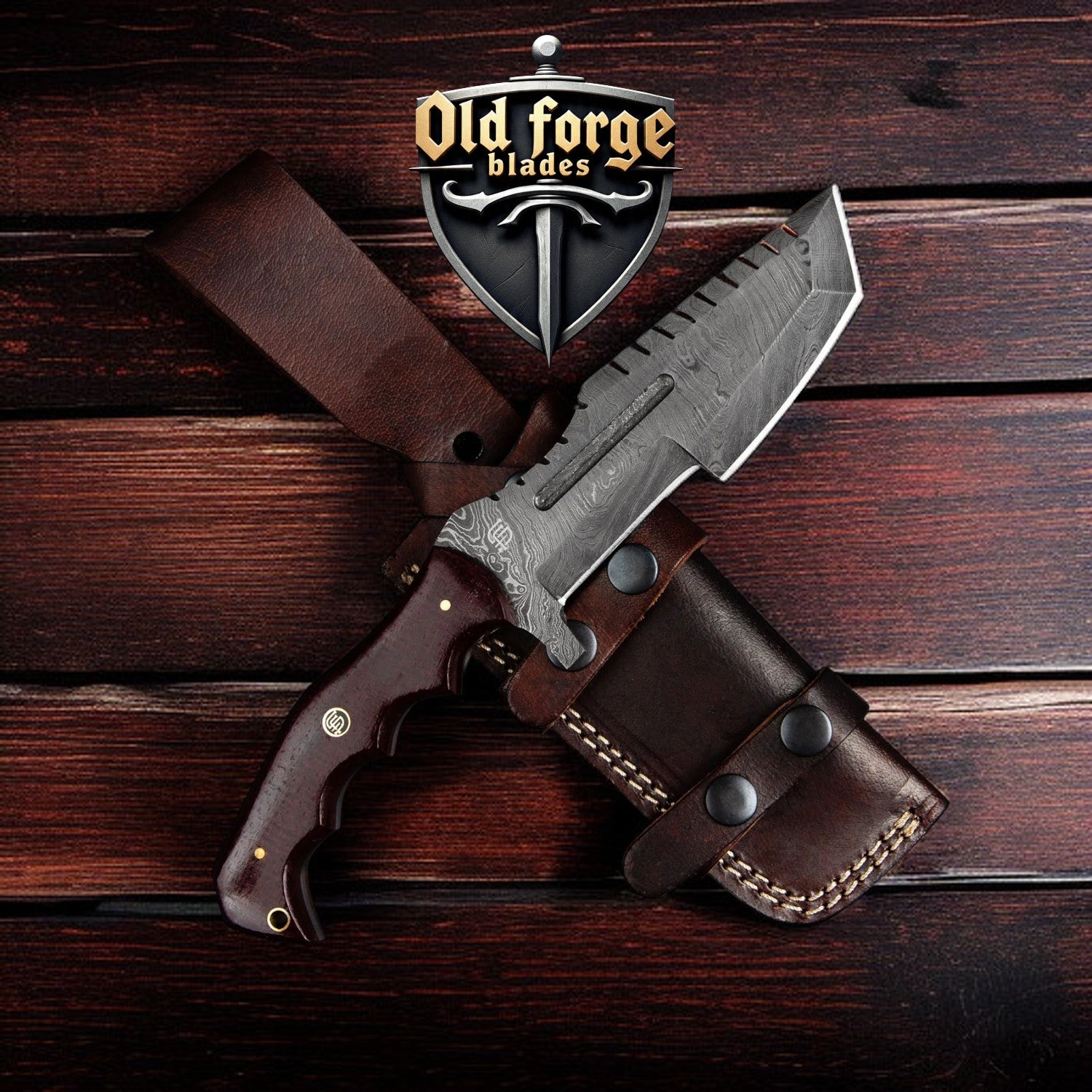 Handmade Damascus steel tanto hunting knife with Micarta handle and leather sheath