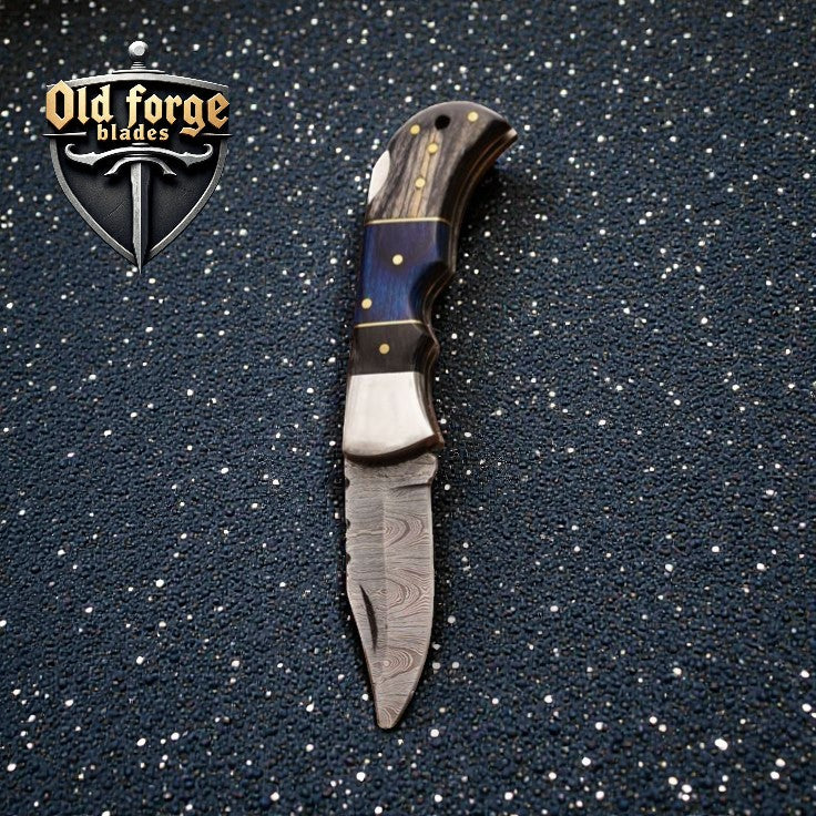 handmade damascus steel everyday pocket knife with pakkawood handle
