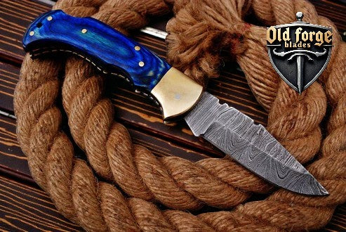 Handmade Damascus pocket knife with Pakka wood handle