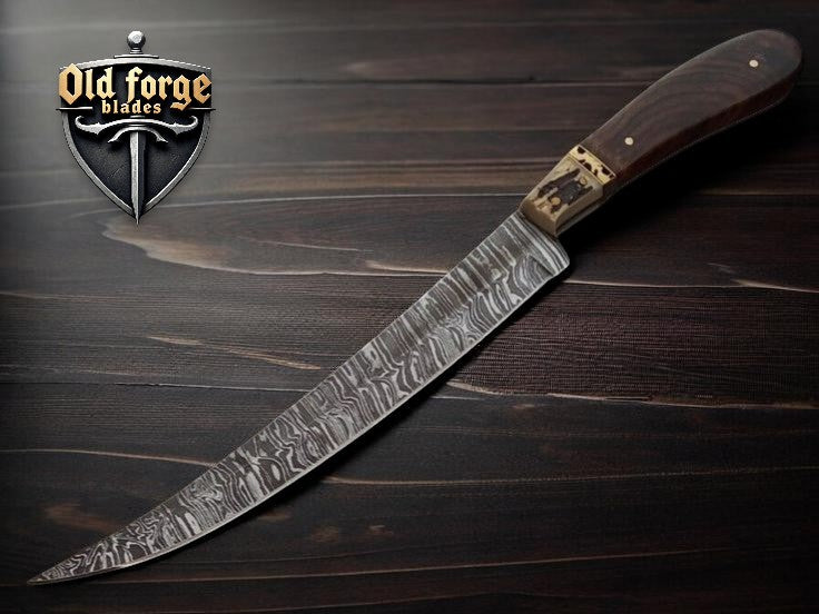 Professional fillet knife with antler horn handle and sheath