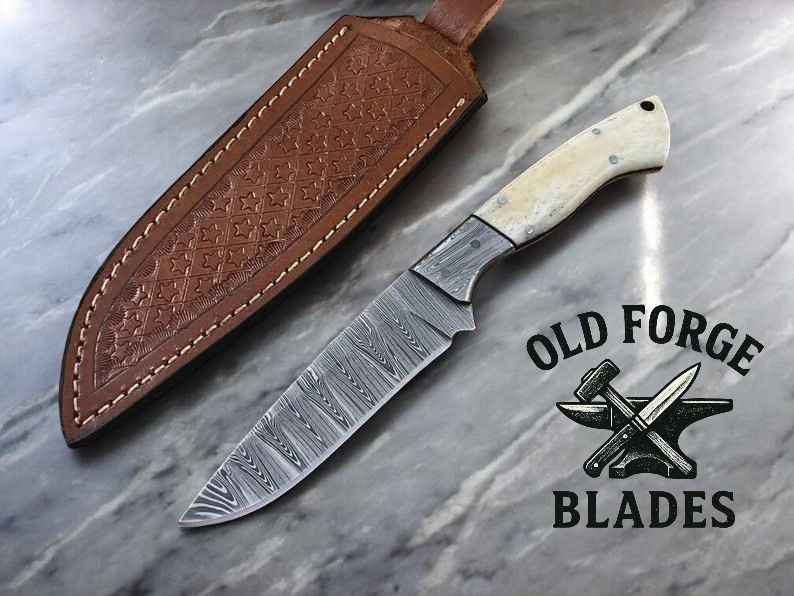 Handmade Damascus blade for sale with bone handle