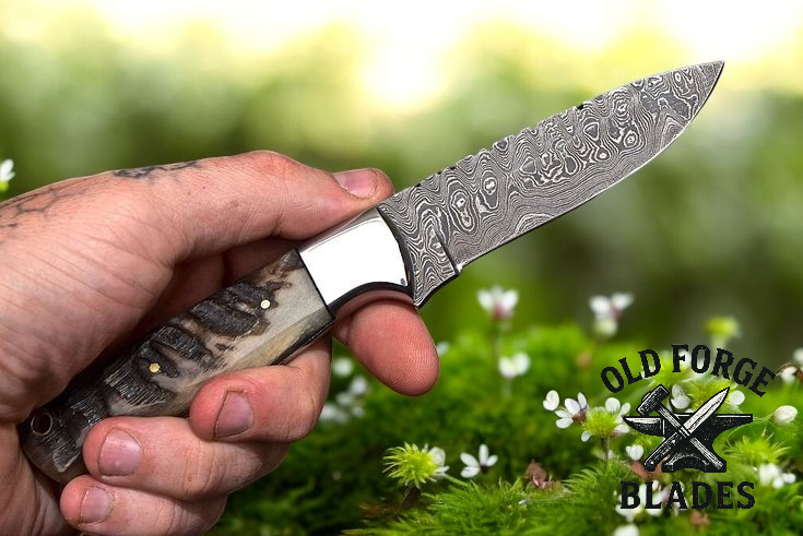 Luxury handmade damascus blade knife 5 inch blade close-up