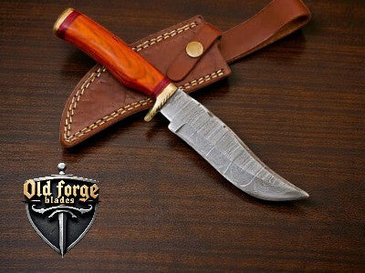 Handmade Damascus Blade Knife 11-inch with Wood Handle and Leather Sheath