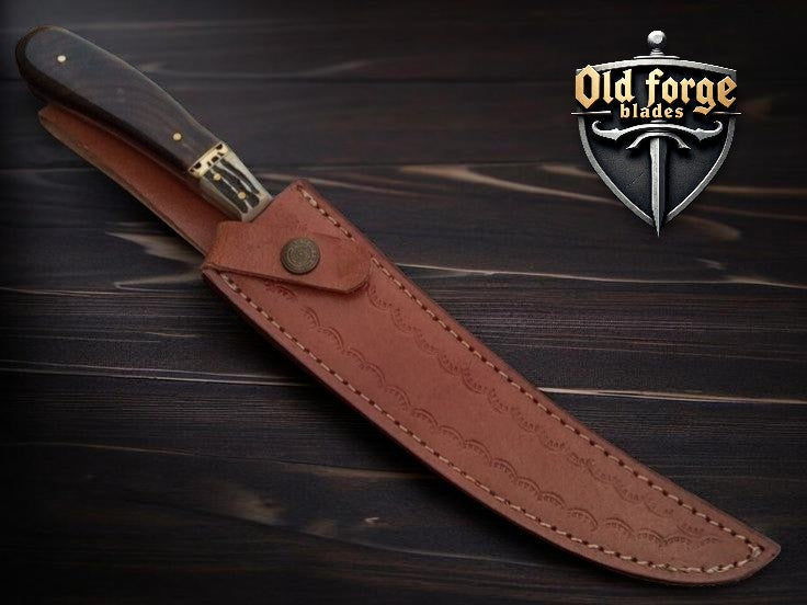 Premium Damascus steel fish filleting knife on leather sheath