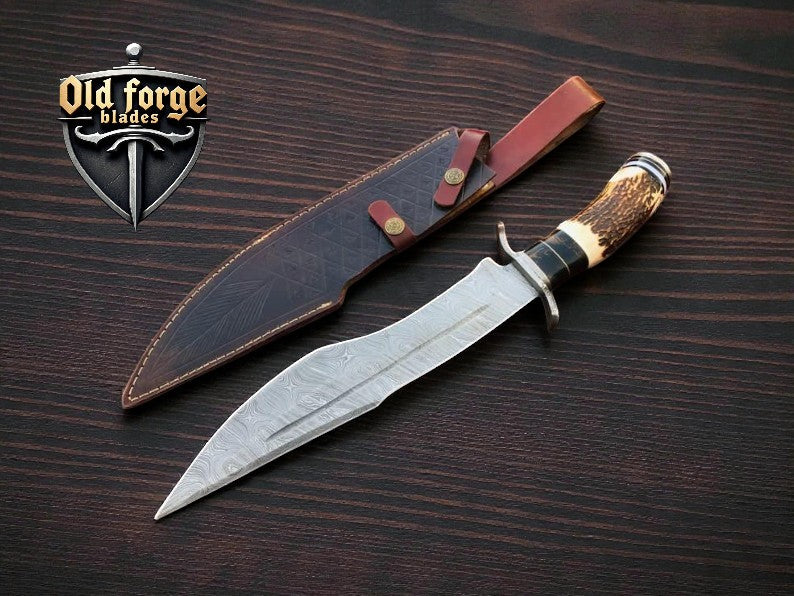 Handmade Bowie knife from eBay damascus knives with Damascus steel blade and bone buffalo horn handle