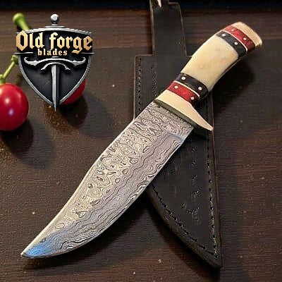 Custom handmade Bowie knife from etsy damascus knives with Damascus steel blade and bone wood handle