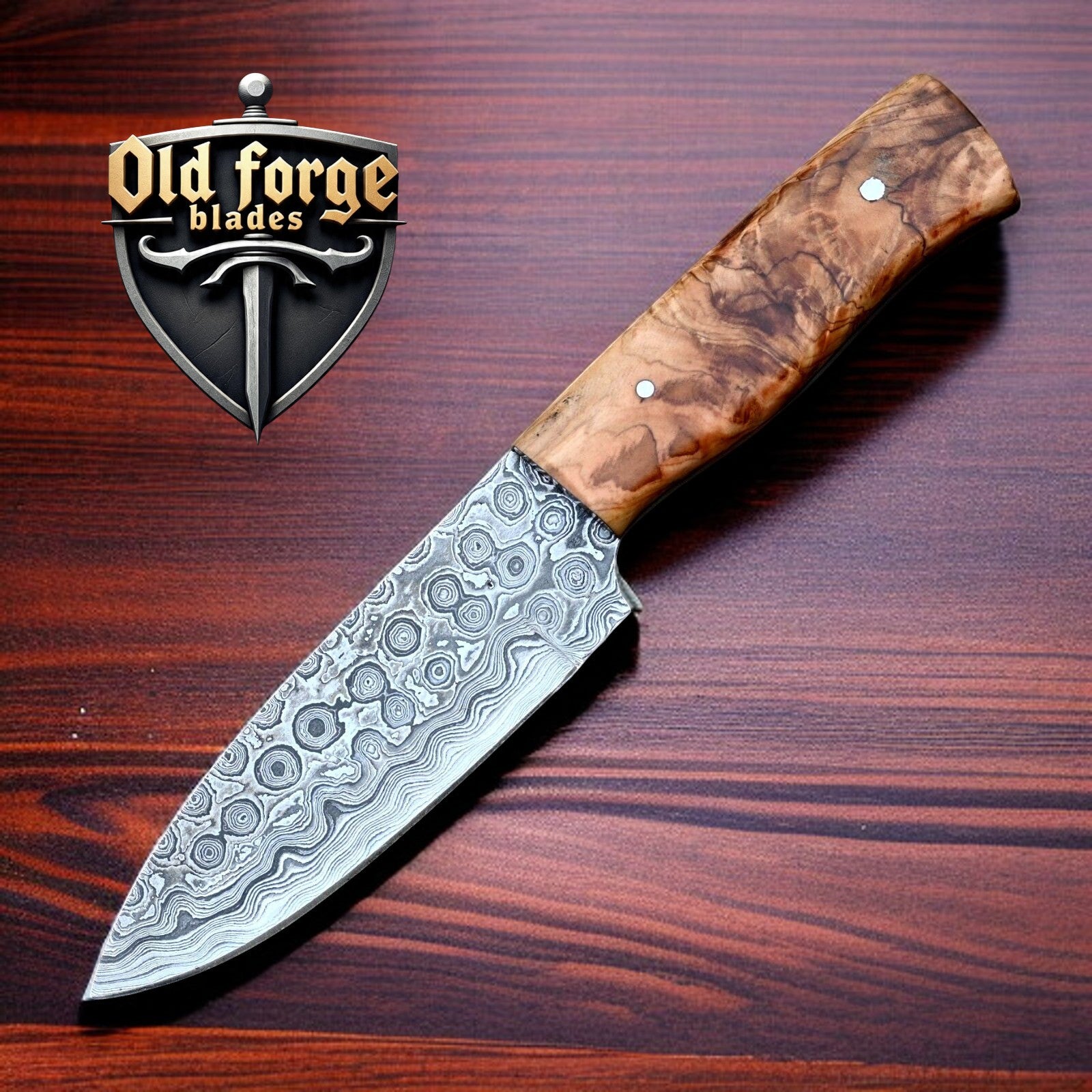 Custom handmade damascus steel knifes skinner hunting EDC knife with wood handle and leather sheath
