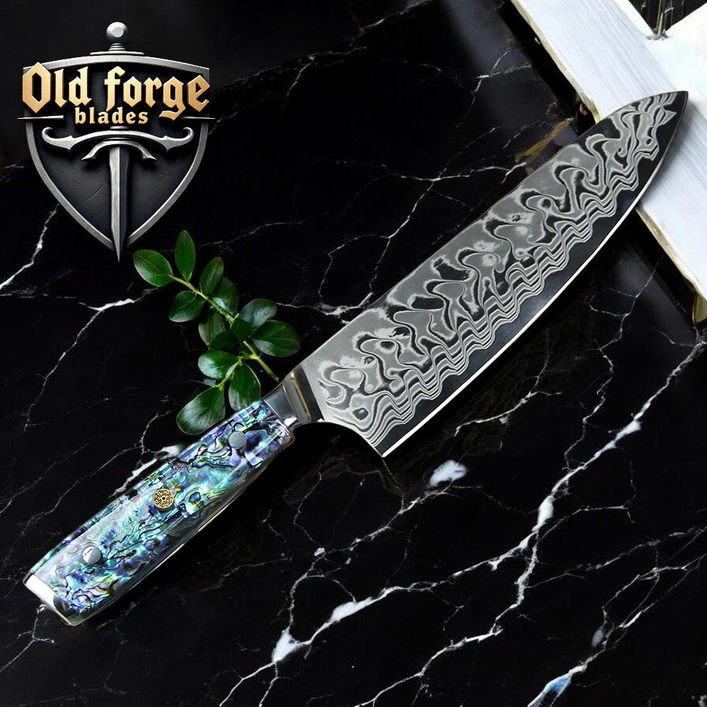 Damascus steel chef knife 8-inch blade with premium epoxy resin handle