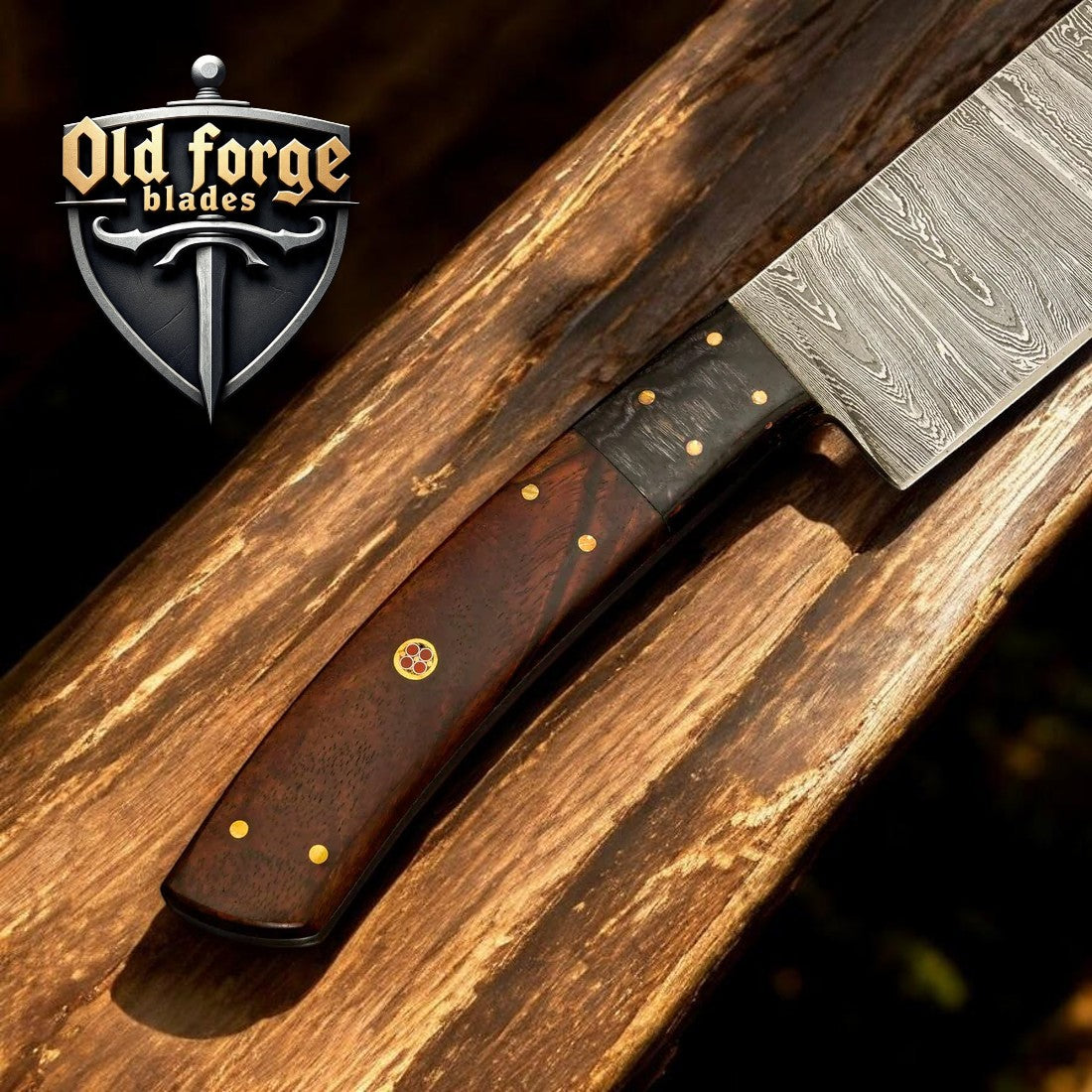 8" Damascus Steel Chef Knife – Handmade Culinary Masterpiece with Dark Wood Handle