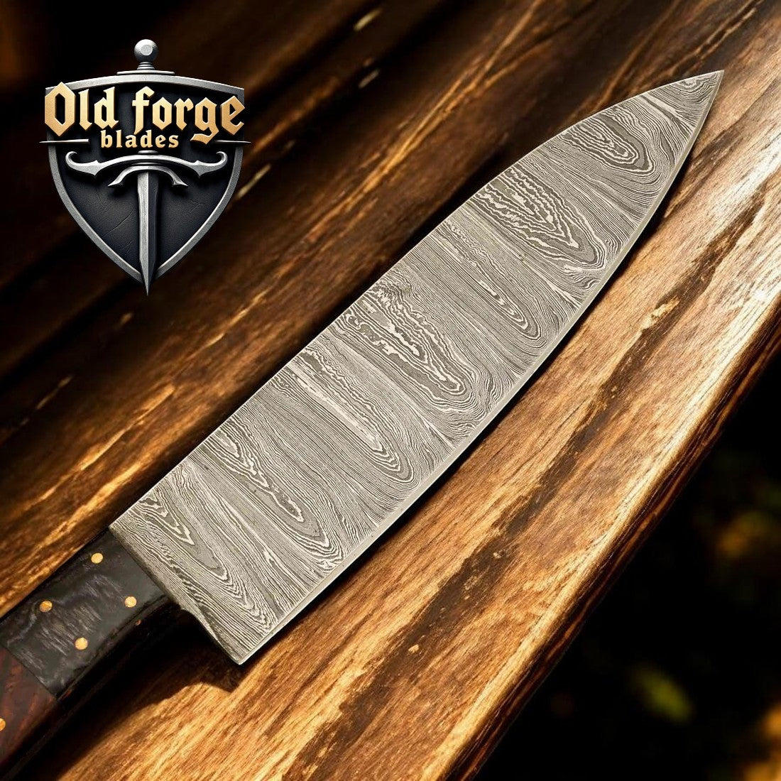 8" Damascus Steel Chef Knife – Handmade Culinary Masterpiece with Dark Wood Handle