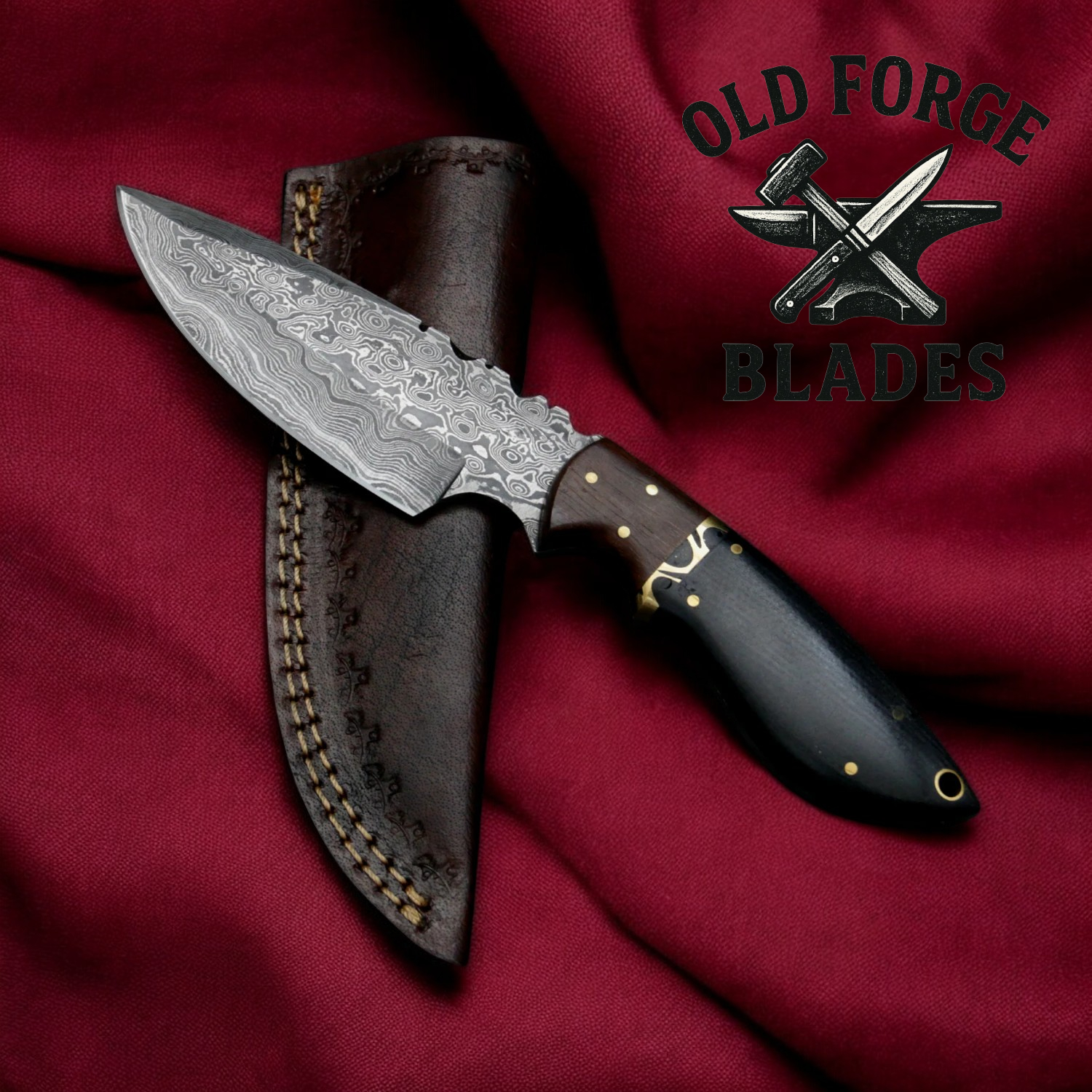 Handmade raindrop Damascus knifes with Black Micarta handle