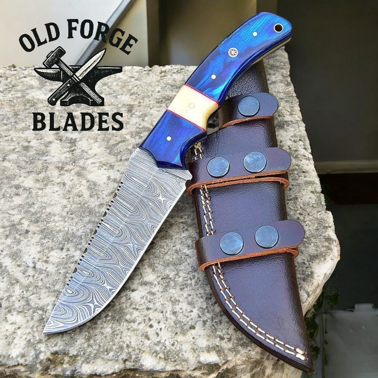 Custom damascus knives with wood and bone handle