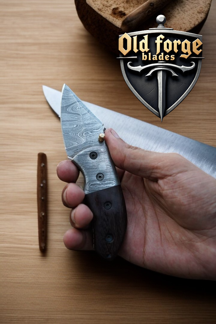 best damascus knife folding pocket knife with liner lock and leather sheath