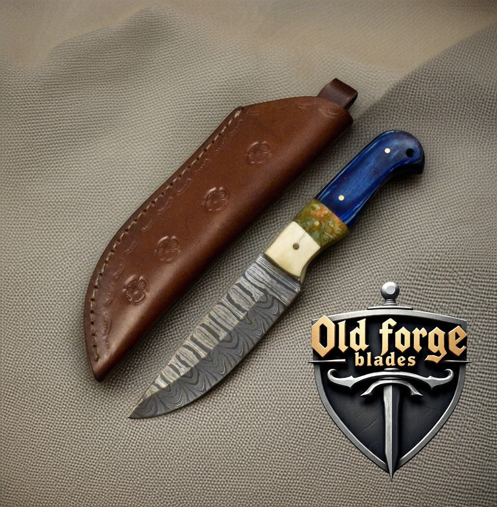 Handmade damascus hunting knives skinning knife with bone and resin handle