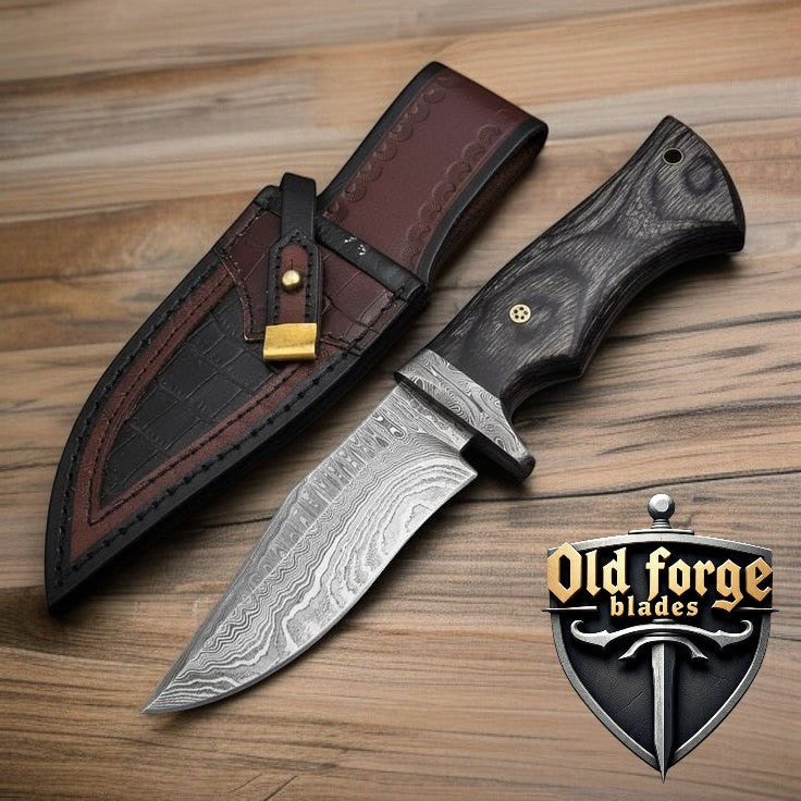 Handmade Damascus steel hunting knife with rose wood handle