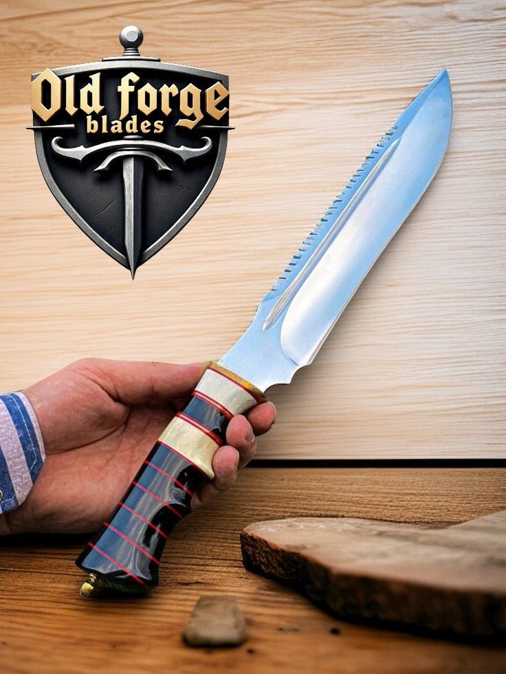 Handmade Bowie hunter knives with damascus style blade and resin handle