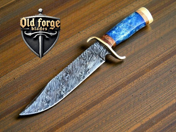 handmade damascus bowie knife