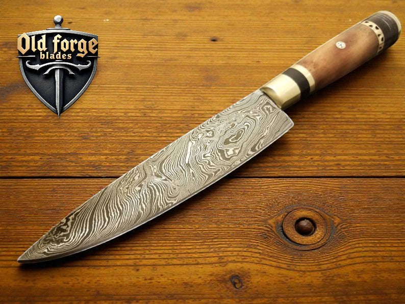 Handmade damascus cooking knife with rose wood handle and 7 inch blade
