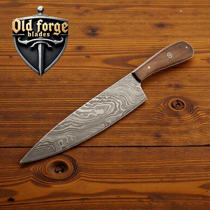 Hand forged Damascus steel big chef knife with rose wood handle