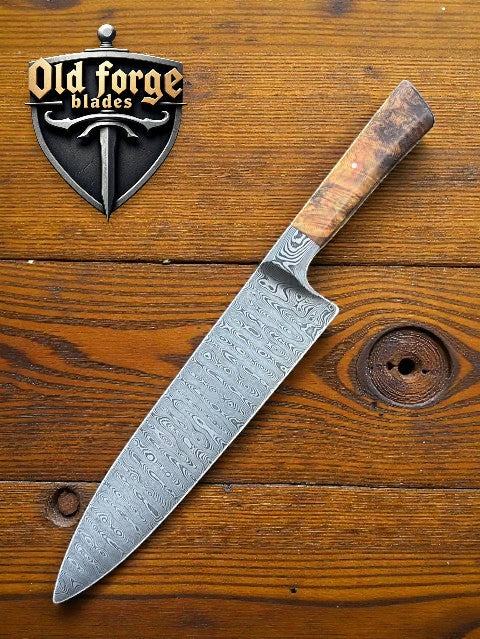 Premium Damascus steel chef knife with sheath for professional kitchen use