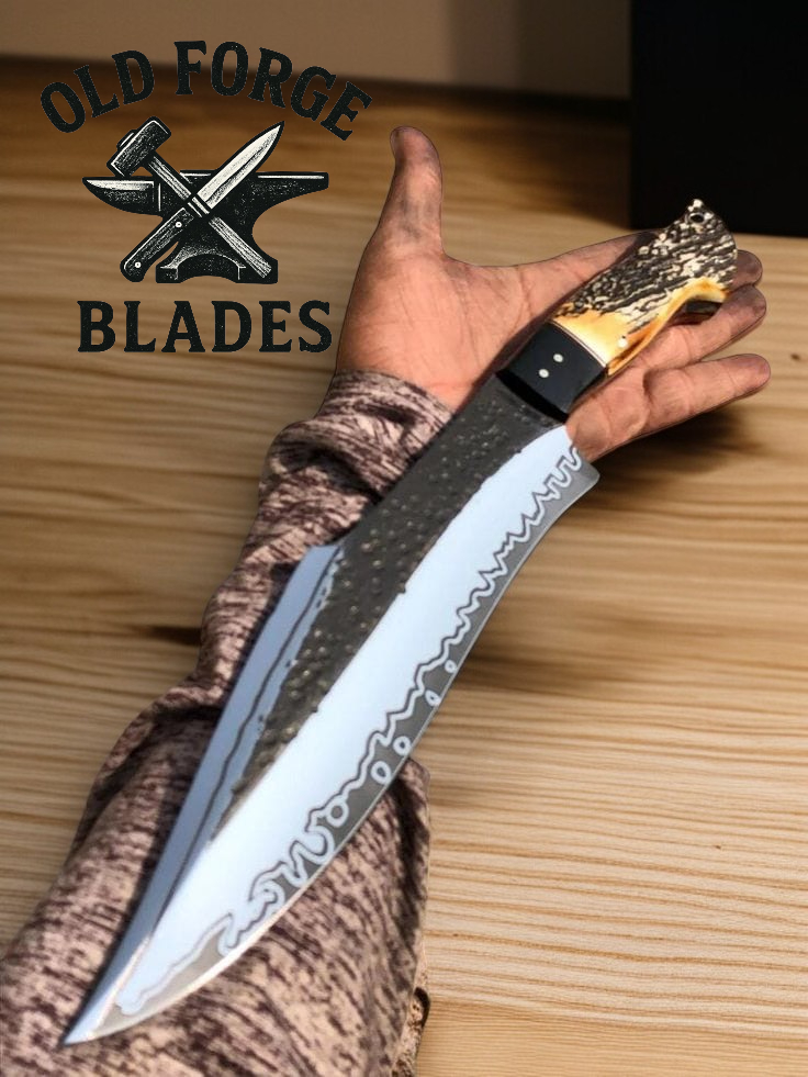 Premium leather sheath included with custom Damascus hunting knife