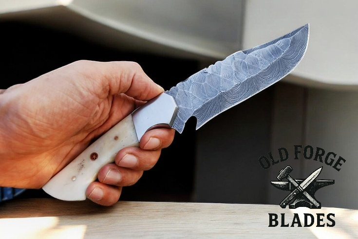 Close-up of razor-sharp Damascus steel blade craftsmanship