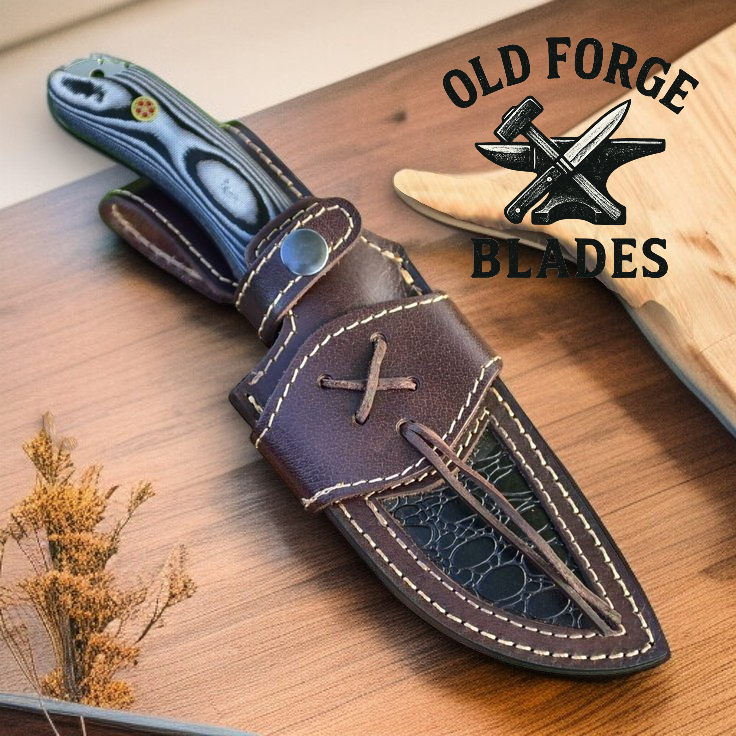 Razor-sharp Damascus steel blade of hunting knife ready for outdoor use