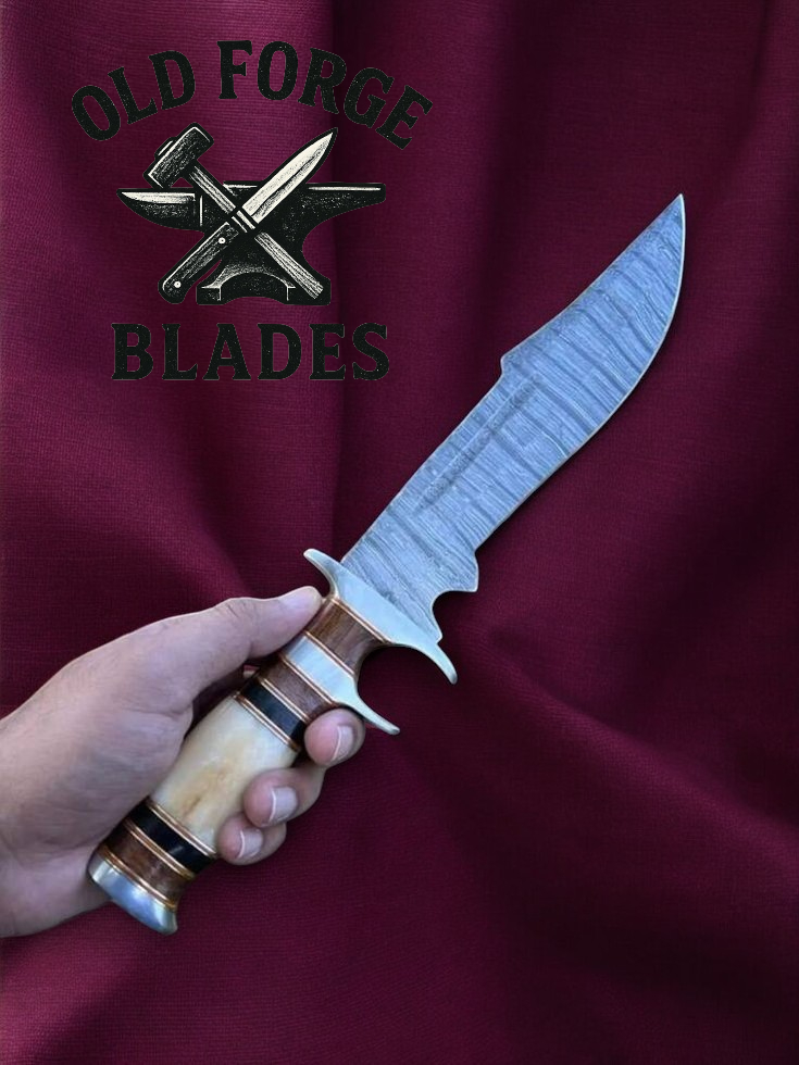 Custom Damascus knives Bowie knife with sub hilt handle