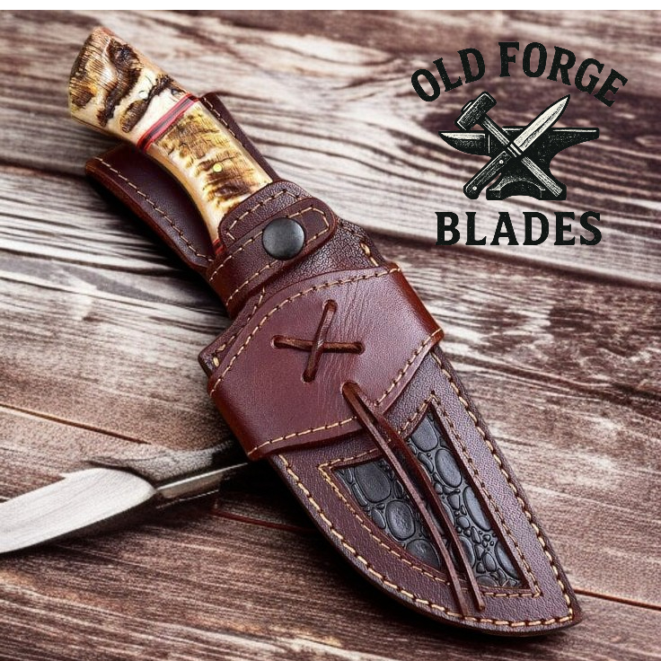 Handmade Damascus Steel Blade Knife with Sheep Horn Handle