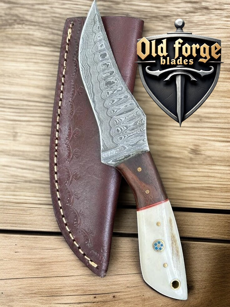 Custom handmade deer knives Damascus hunting skinning knife