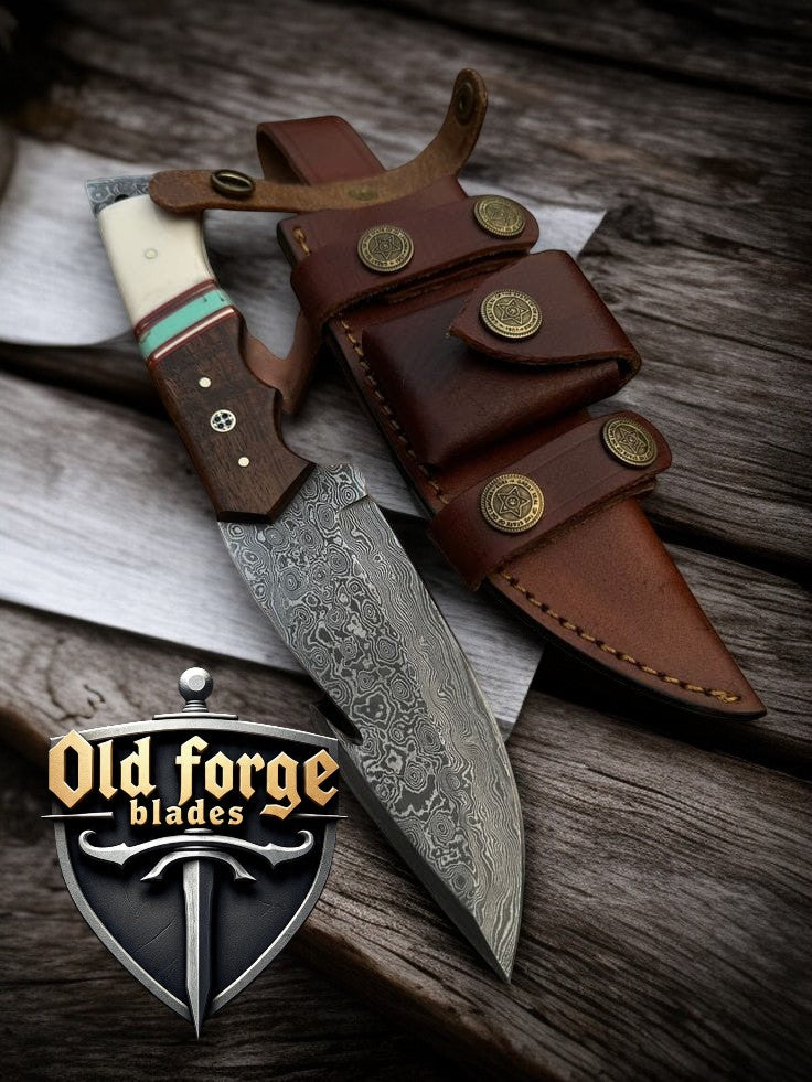 Handmade outdoor hunting knife close-up blade