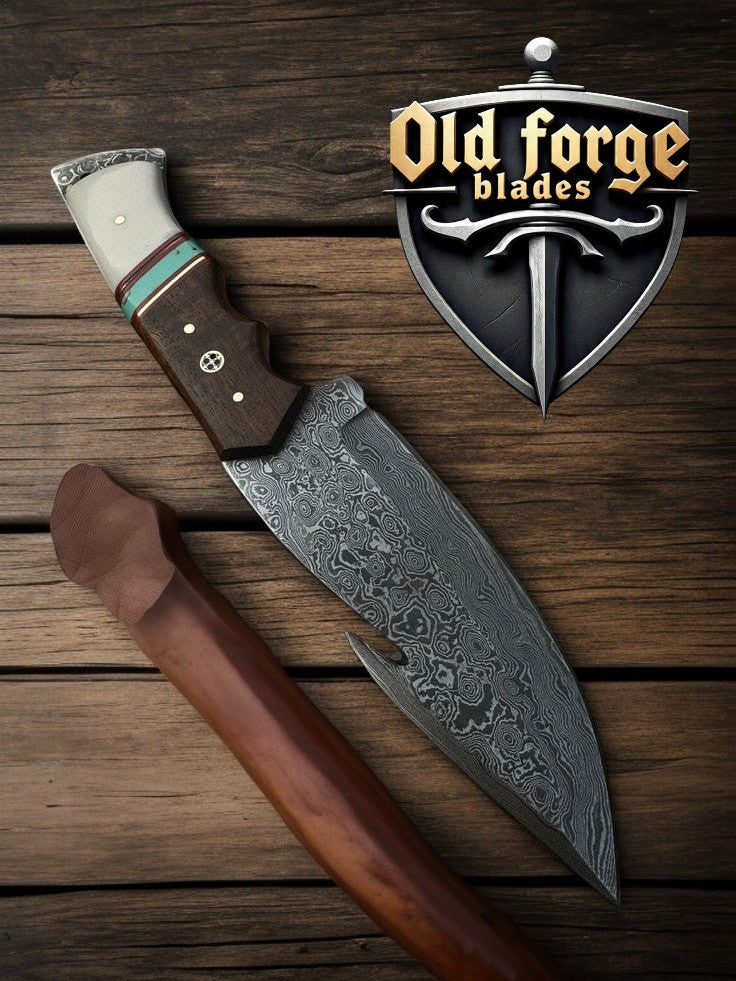 Field dressing gut hook knife full length view