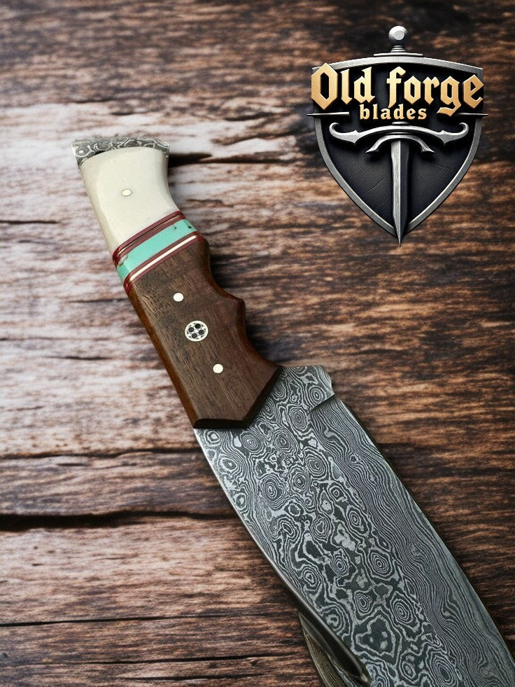 Damascus steel gut hook knife for hunting
