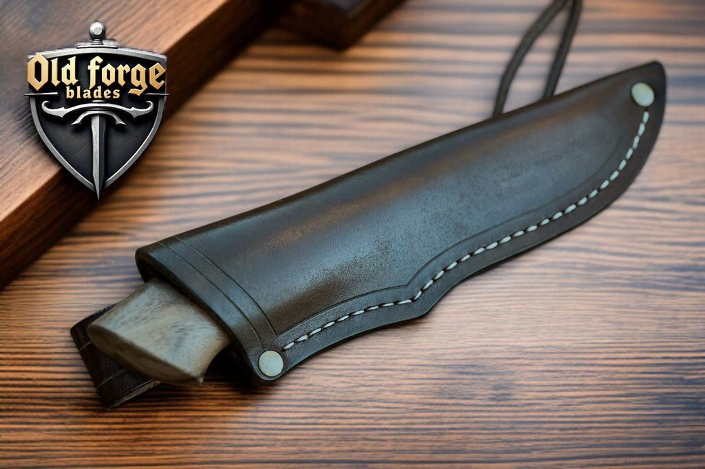 Hunting knife with leather sheath for safe outdoor storage