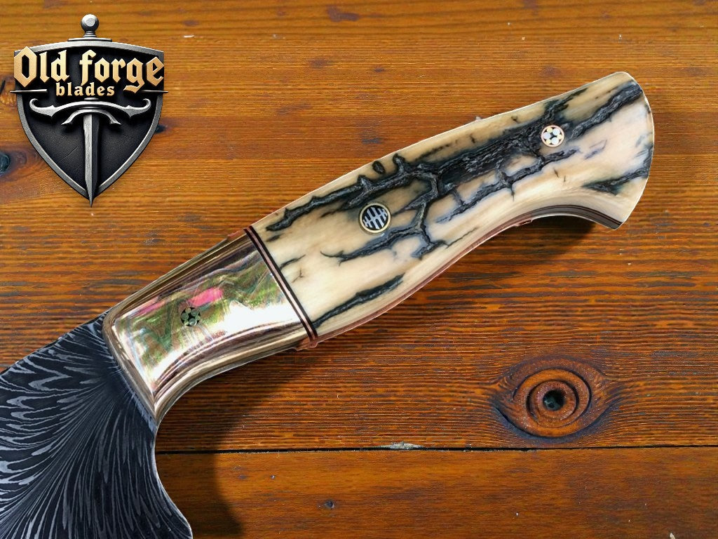 Best damascus steel chef knife featuring golden bolster and premium stag handle