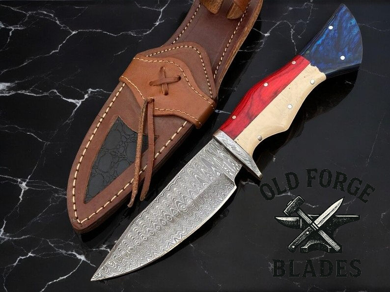 Handmade Damascus knife with Texas flag handle