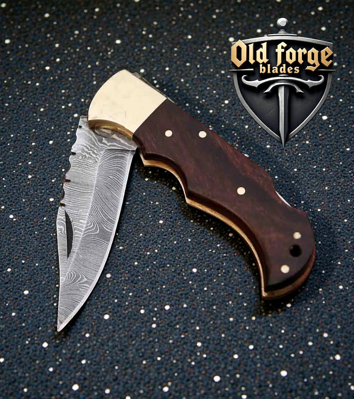 damascus pocket knife rosewood handle